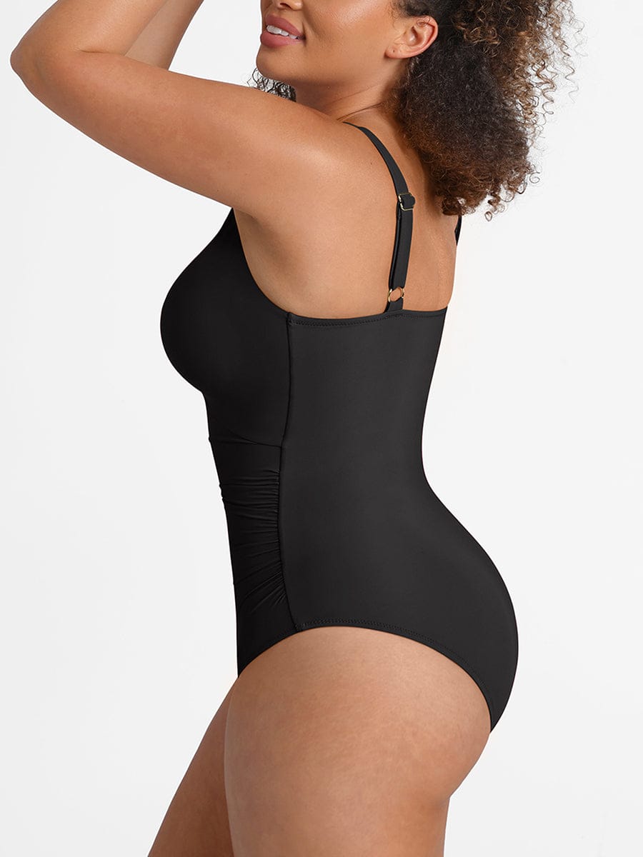 Maillot de bain gainant contrôle taille froncé résille
