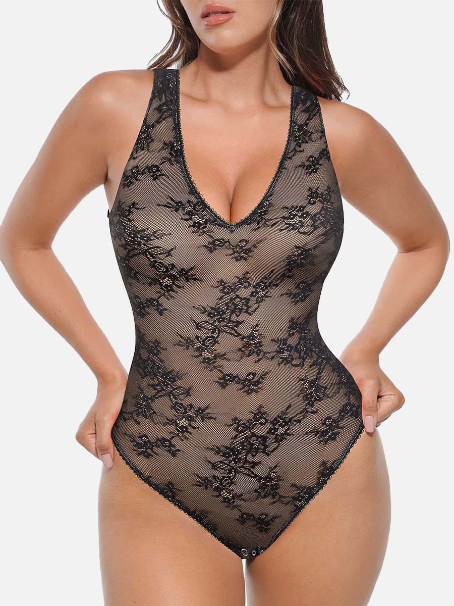 Body col V plongeant sans coutures dentelle