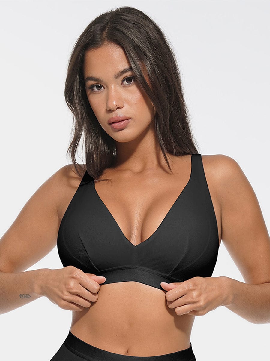 Soutien-gorge coussinets amovibles col V plongeant