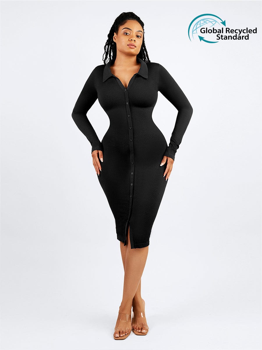 Robe gainante contrôle taille manches longues sans coutures