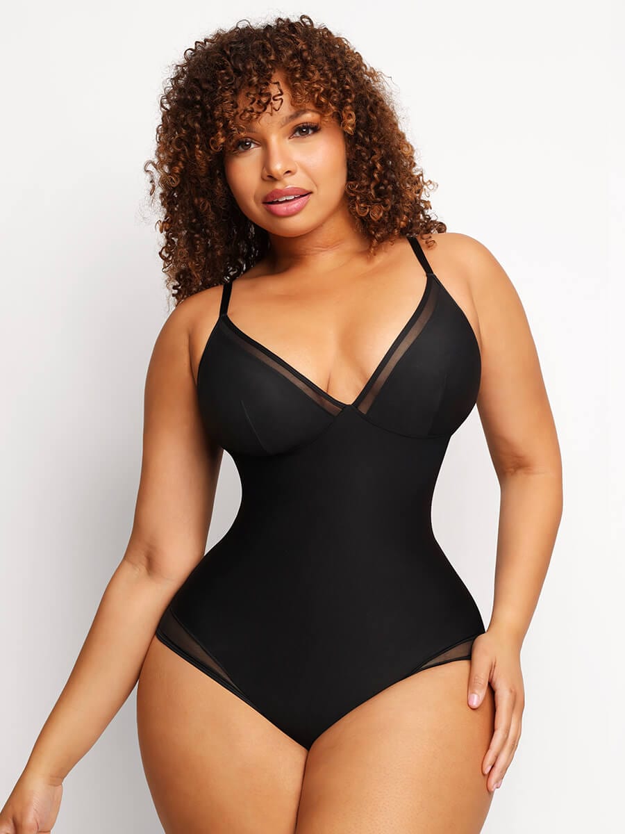 Body sculptant col V plongeant résille