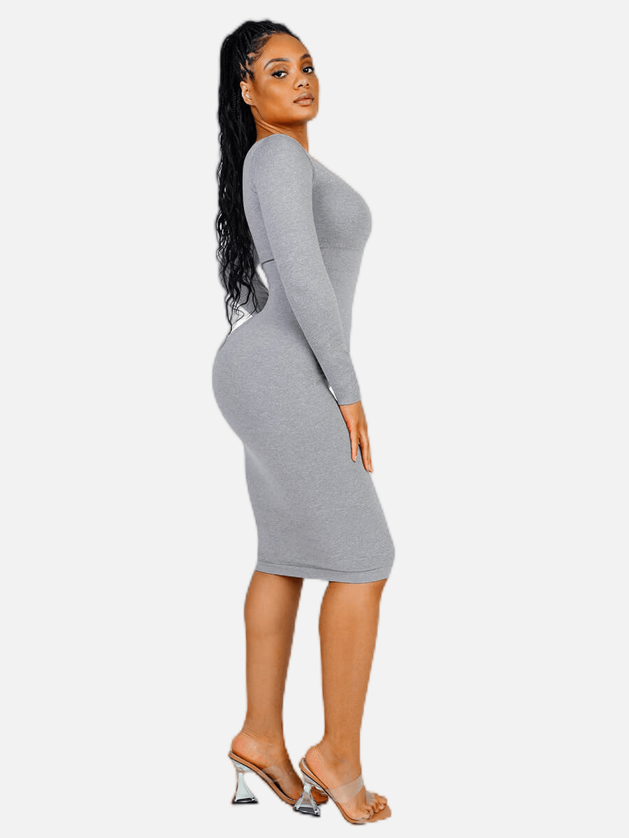 Robe gainante col carré manches longues sans coutures