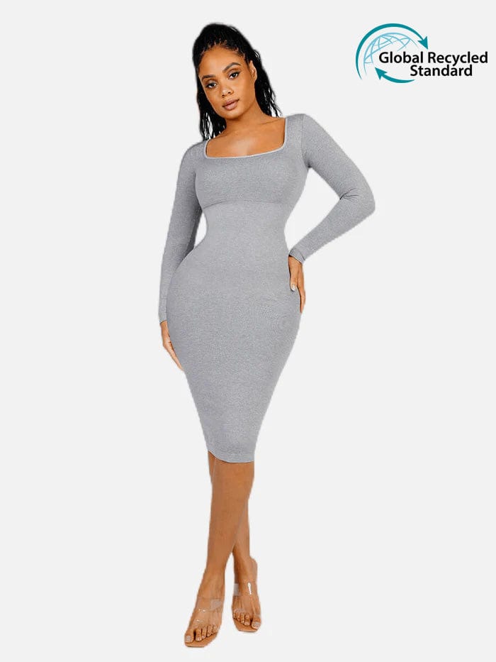 Robe gainante col carré manches longues sans coutures