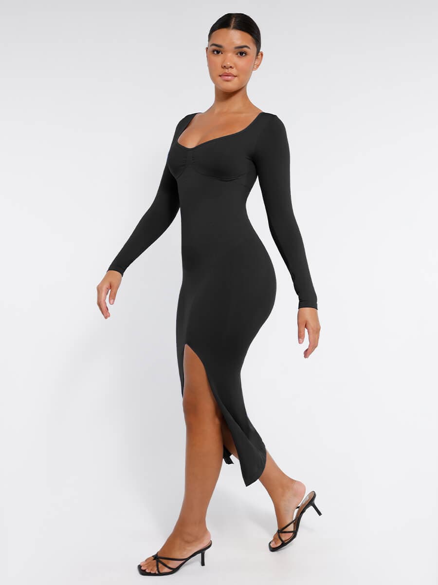 Robe gainante galbe le ventre soutien poitrine fente latérale