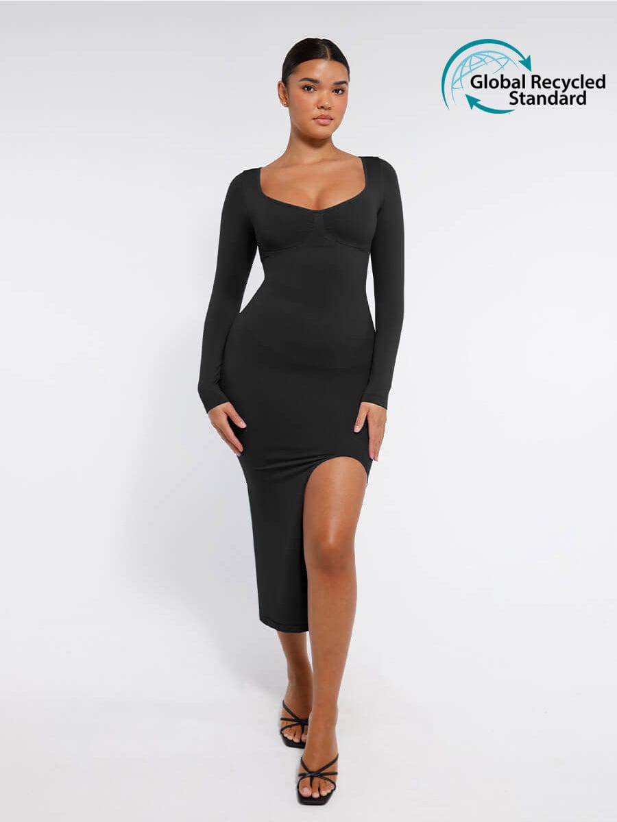 Robe gainante galbe le ventre soutien poitrine fente latérale